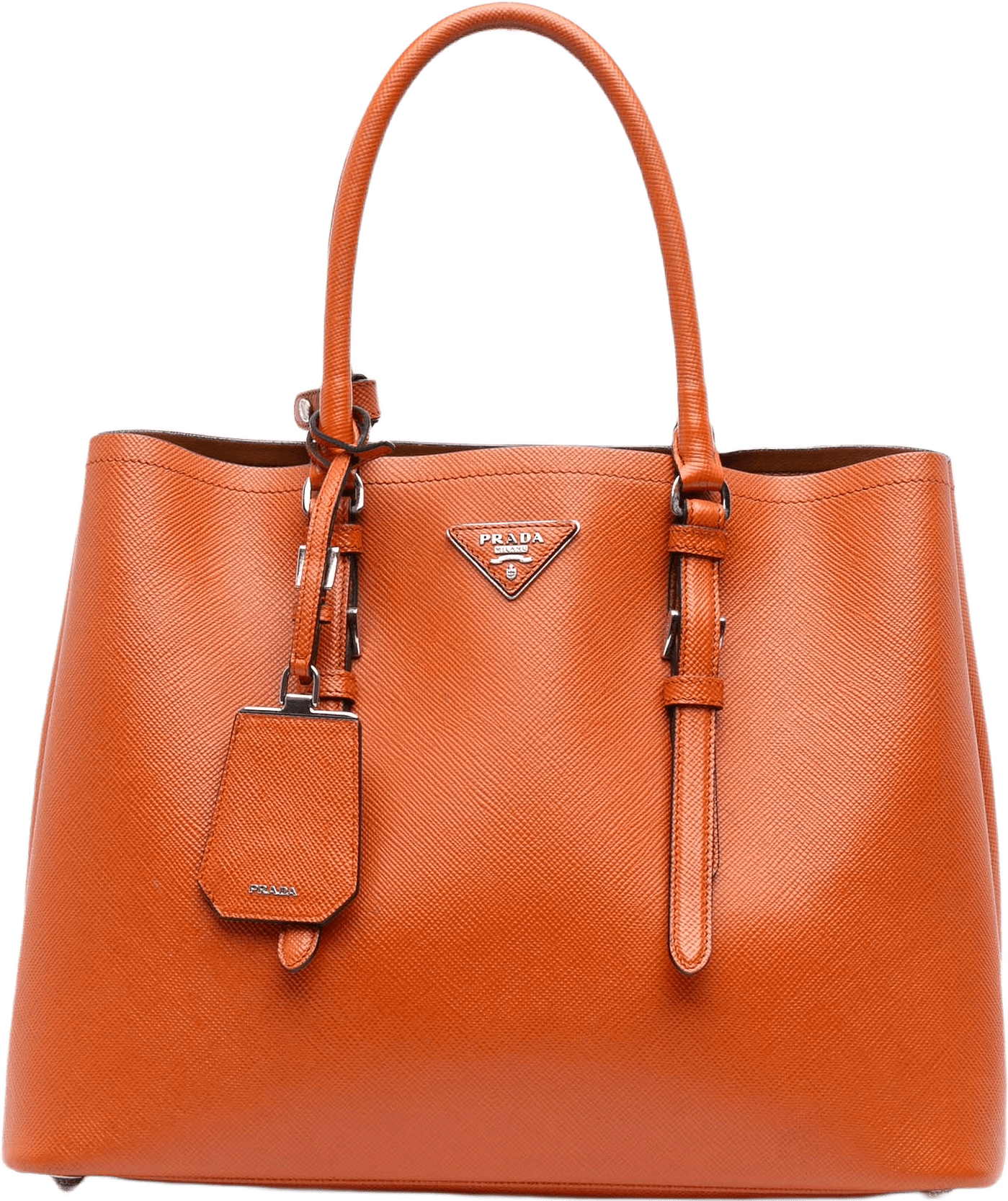 Prada Medium Saffiano Cuir Double Satchel, från Luxclusif, i färgen orange.