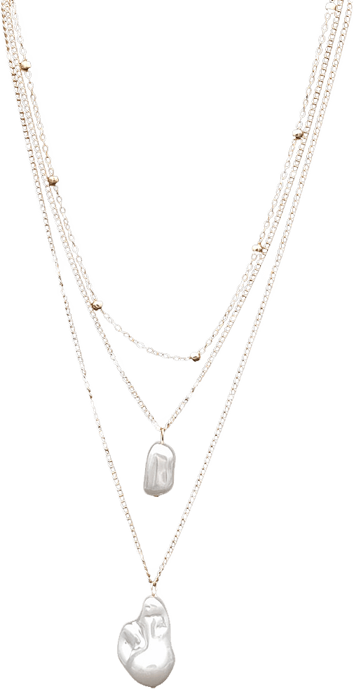 Flerradigt Halsband Med Kedjor Och Stor Oregelbunden  Pärla