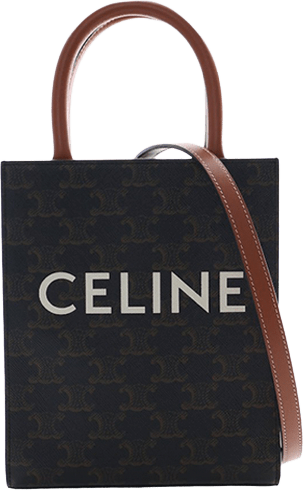 Celine Mini Triomphe Coated Canvas Vertical Cabas Satchel, från Luxclusif, i färgen dark brown.
