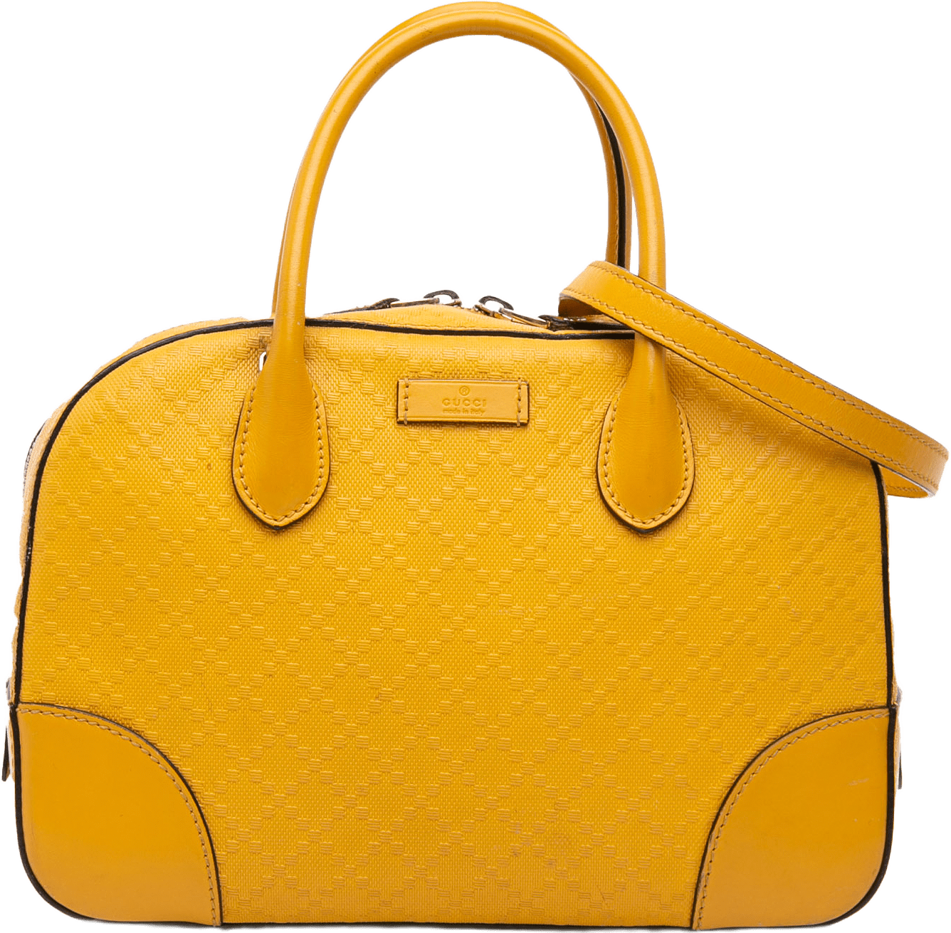 Gucci Diamante Bright Leather Satchel, från Luxclusif, i färgen mustard.