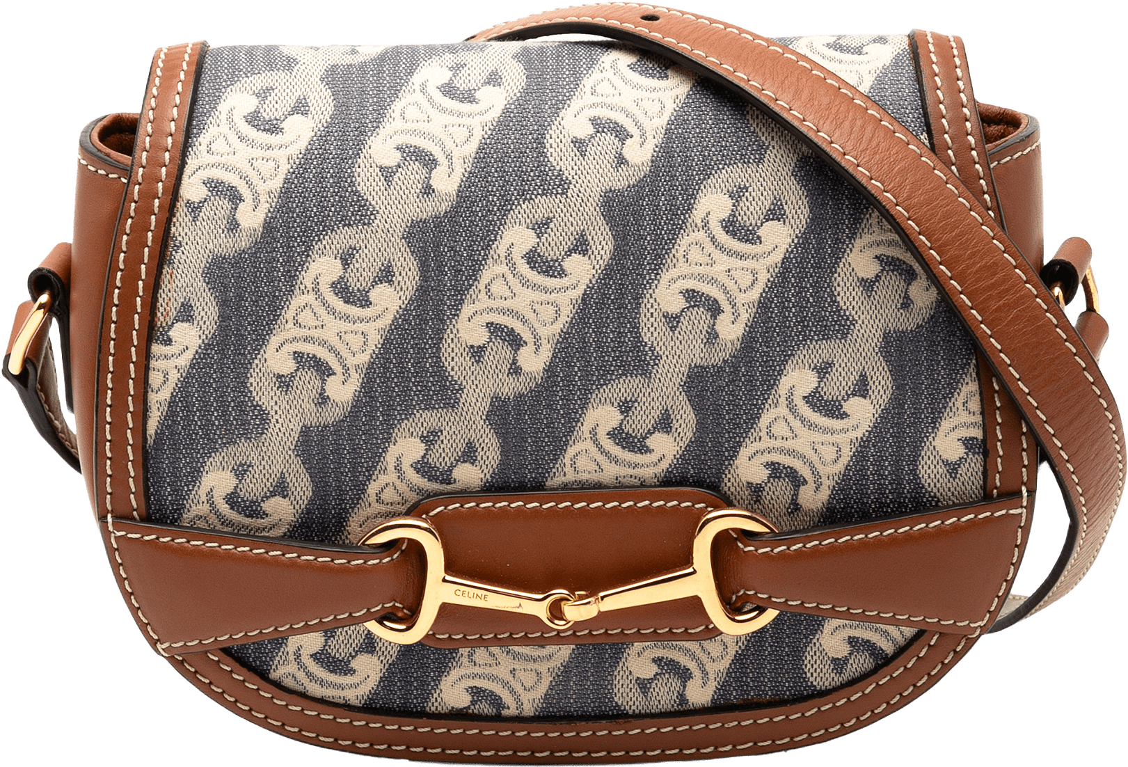 Celine Small Maillon Triomphe Jacquard And Calfskin Crecy Crossbody, från Luxclusif, i färgen blue.