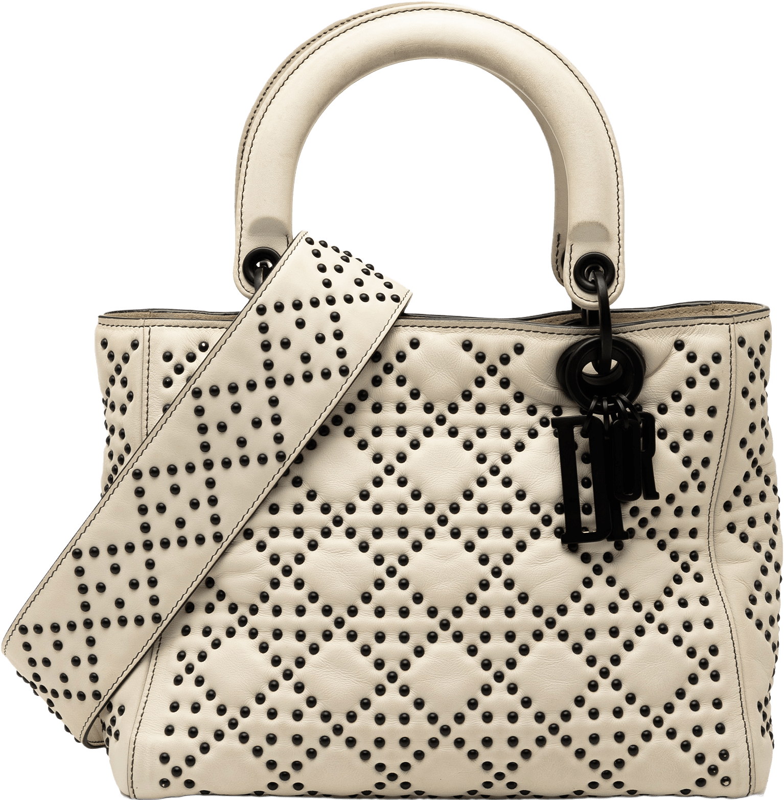 Dior Medium Lambskin Cannage Studded Supple Lady Dior, från Luxclusif, i färgen white.