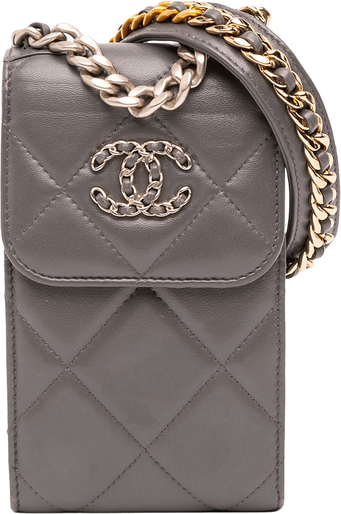 Chanel Lambskin 19 Phone Holder With Chain, från Luxclusif, i färgen gray.