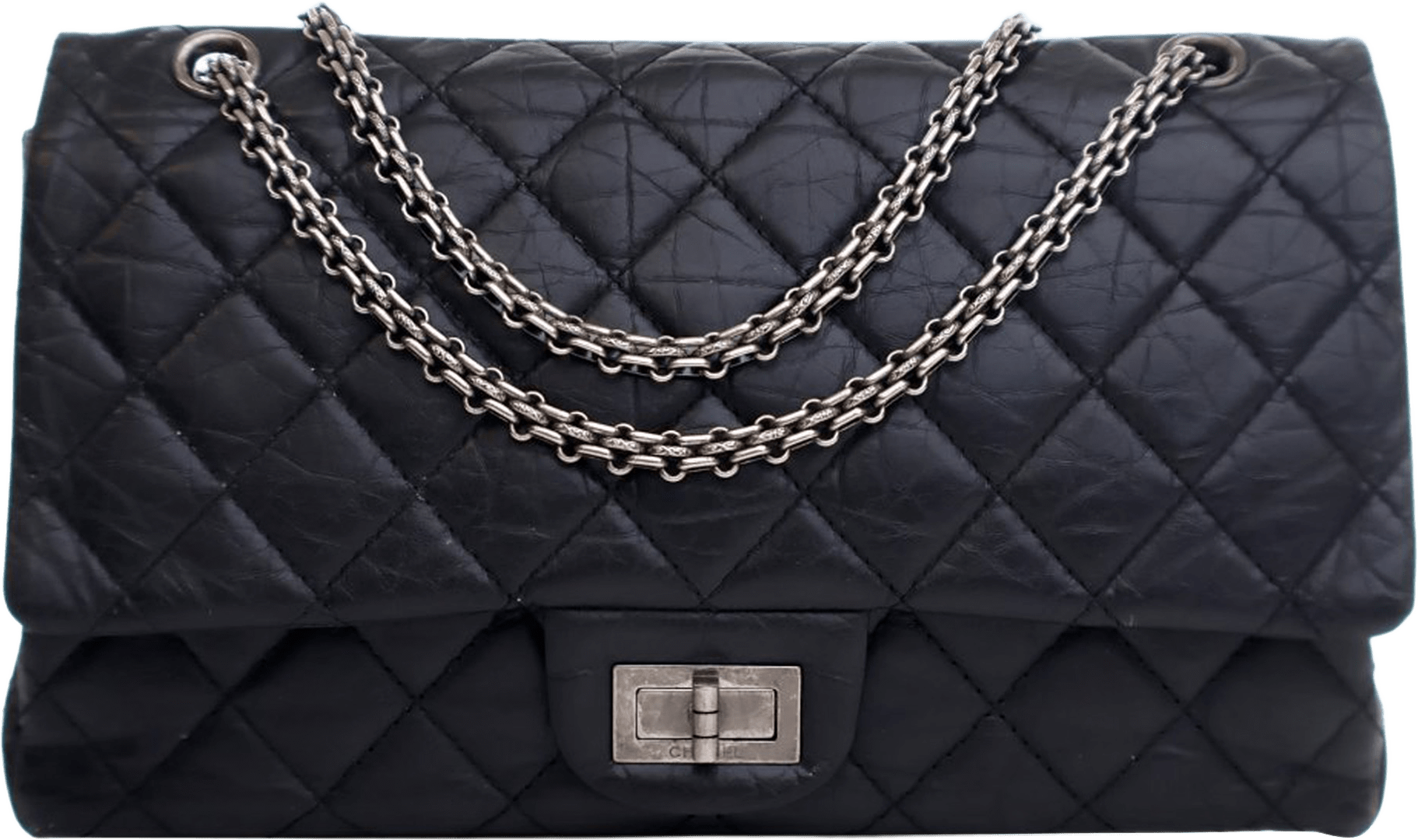 Chanel Reissue 2.55 Aged Calfskin Double Flap 227, från Luxclusif, i färgen black.