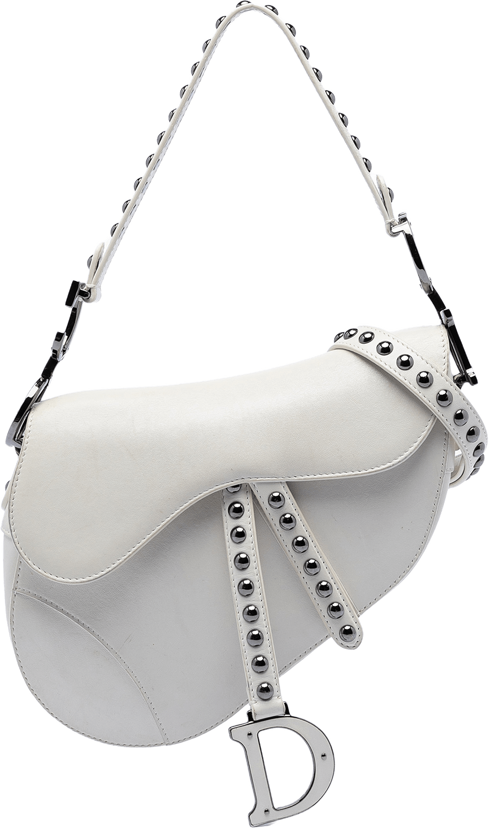 Dior Studded Leather Saddle Bag, från Luxclusif, i färgen white.