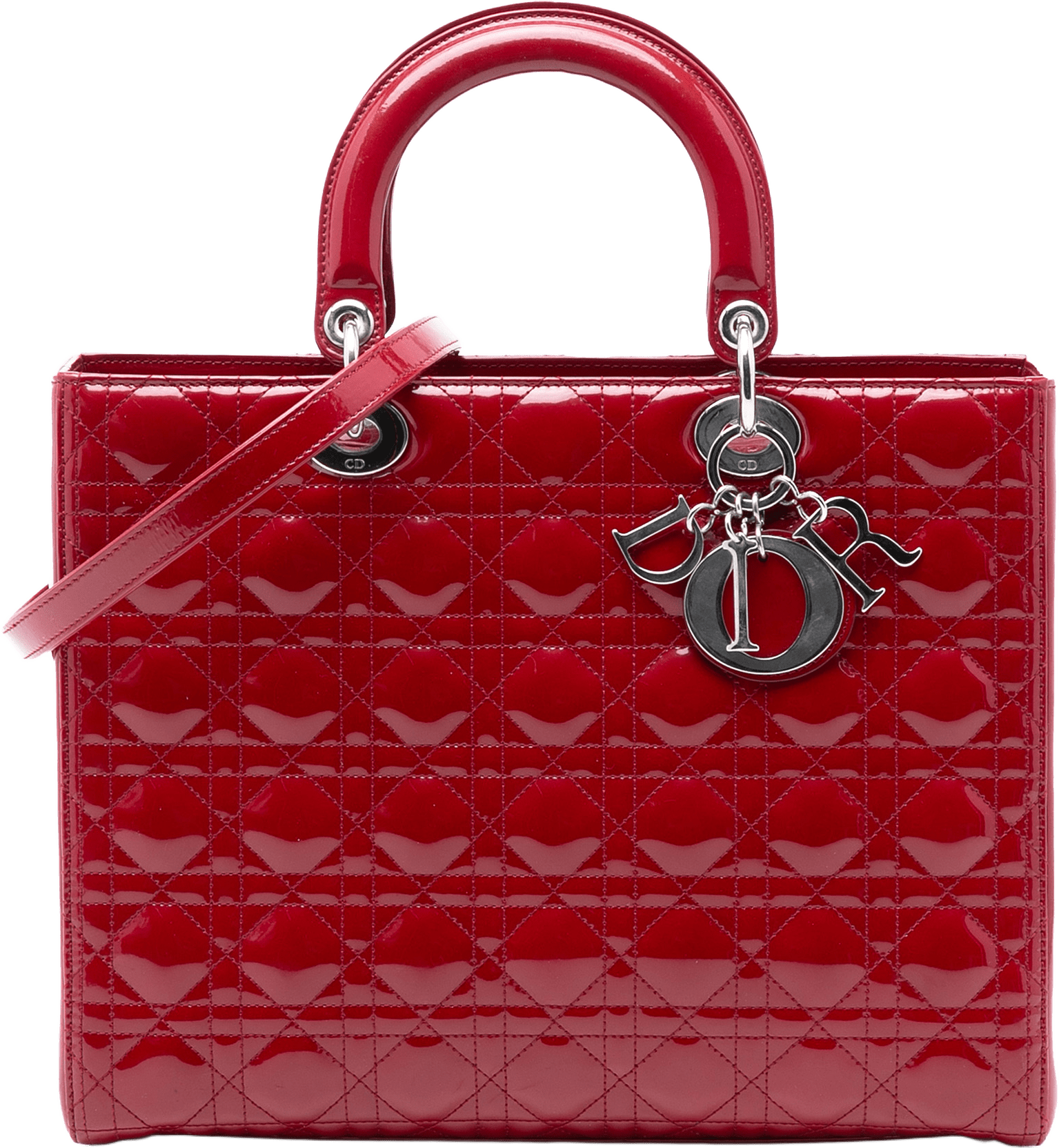 Dior Large Patent Cannage Lady Dior, från Luxclusif, i färgen red.