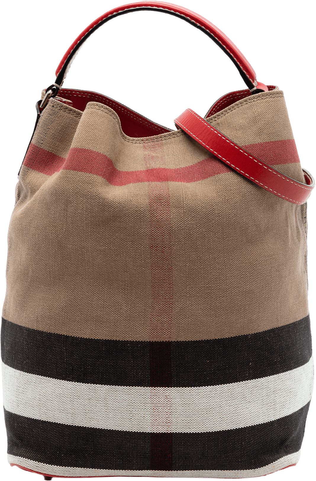 Burberry Medium Mega Check Canvas Ashby Bucket Bag, från Luxclusif, i färgen light brown.