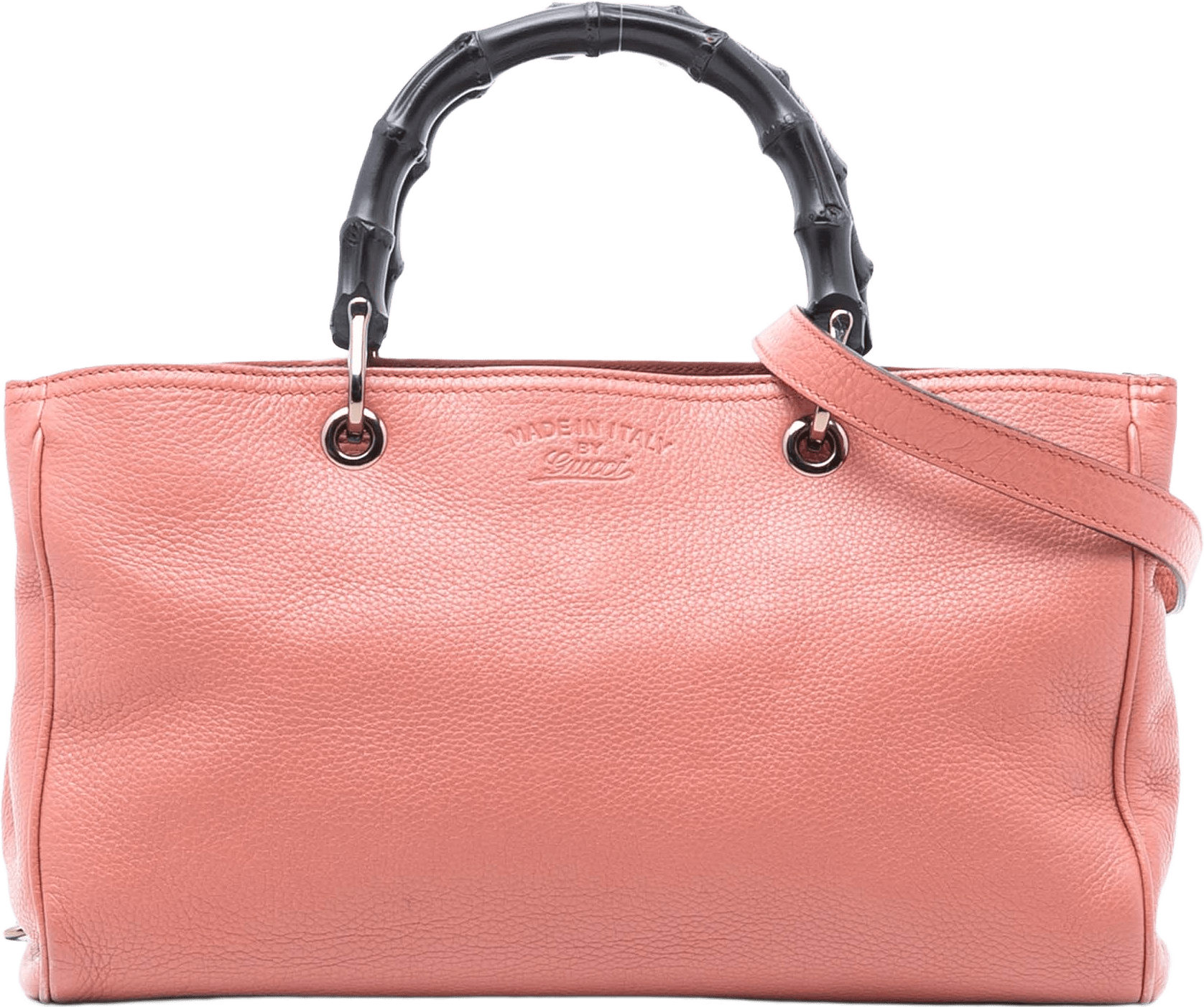 Gucci Medium Calfskin Bamboo Shopper Satchel, från Luxclusif, i färgen salmon.
