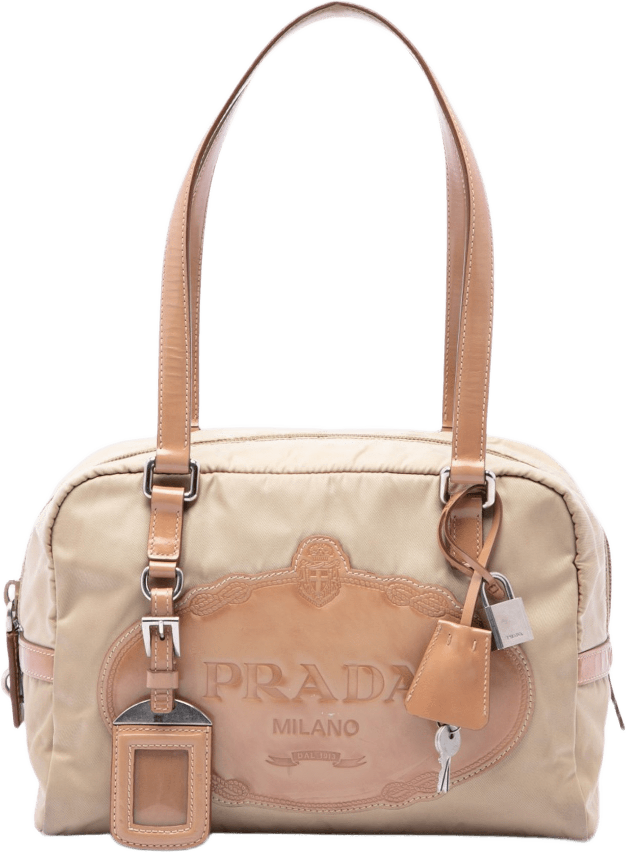 Prada Tessuto Canapa Logo Shoulder Bag, från Luxclusif, i färgen beige.