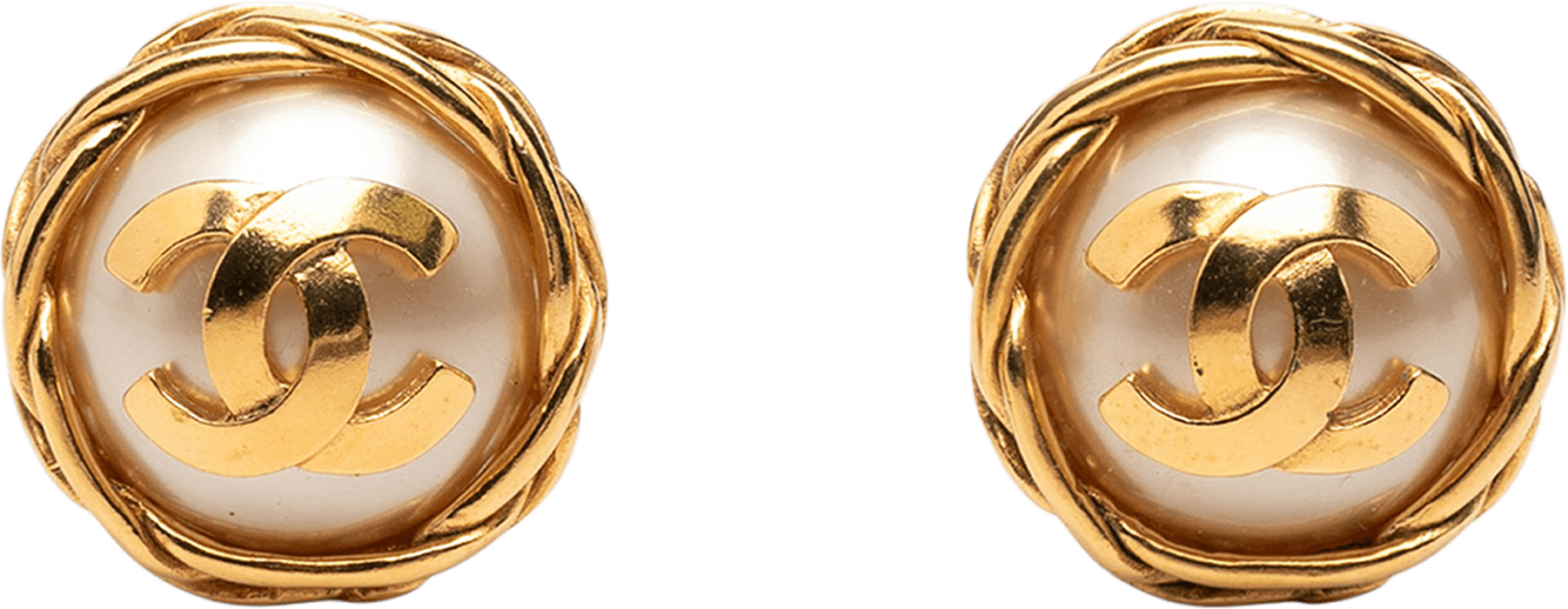 Chanel Cc Gold Plated Faux Pearl Clip On Earrings, från Luxclusif, i färgen gold.
