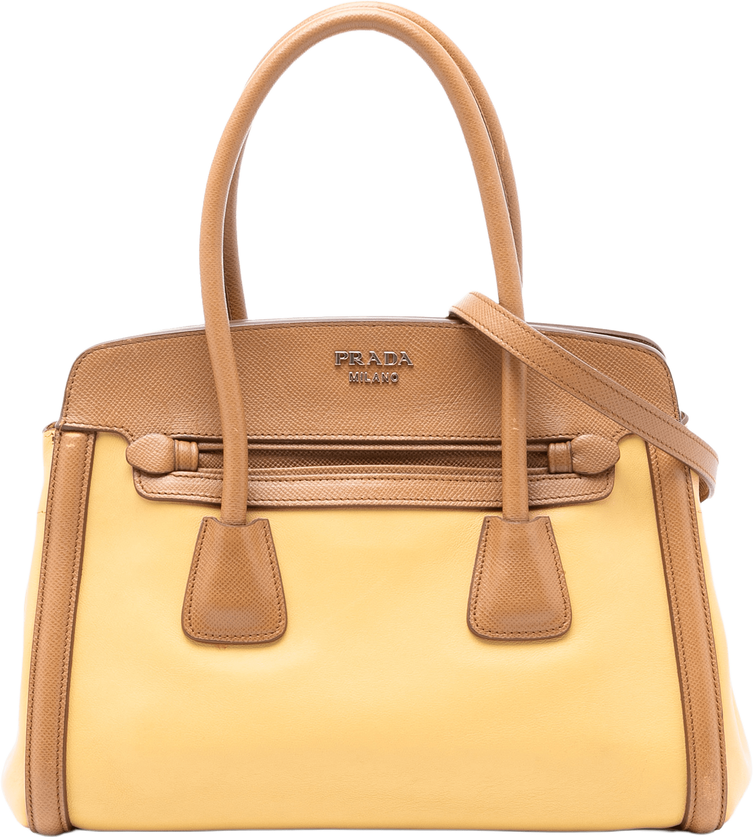 Prada Bicolor Saffiano Cuir Trimmed Leather Satchel, från Luxclusif, i färgen yellow.