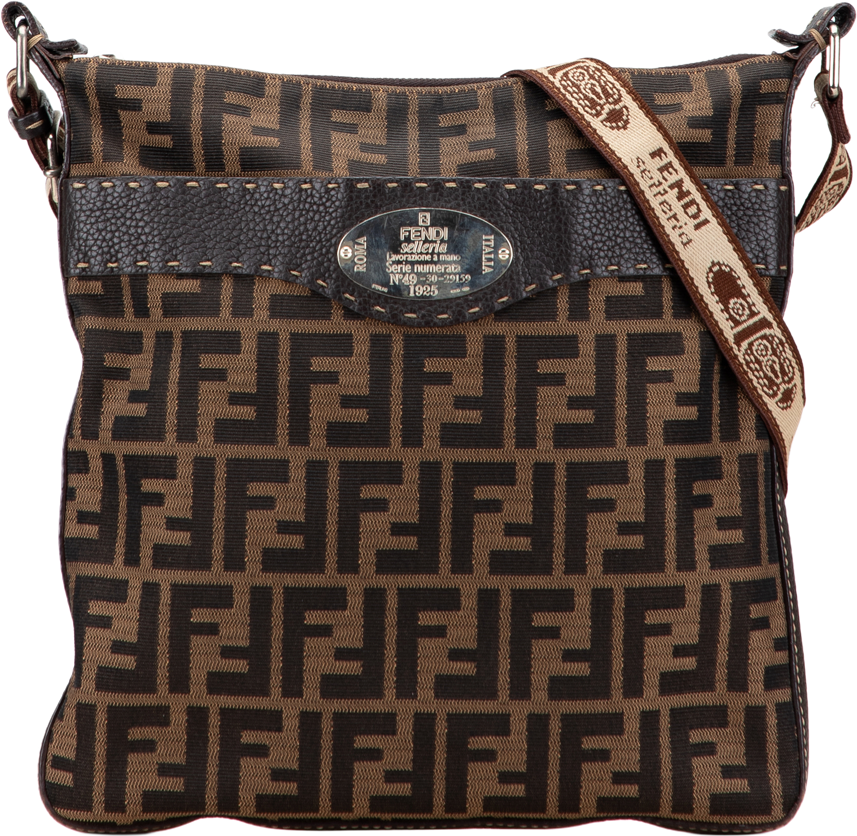 Fendi Zucca Canvas Selleria Crossbody, från Luxclusif, i färgen brown.