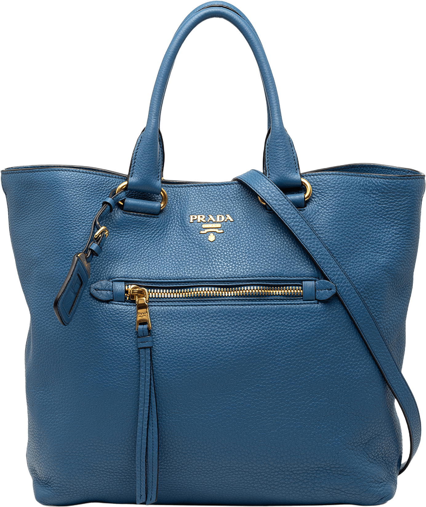 Prada Vitello Daino Open Convertible Tote, från Luxclusif, i färgen blue.