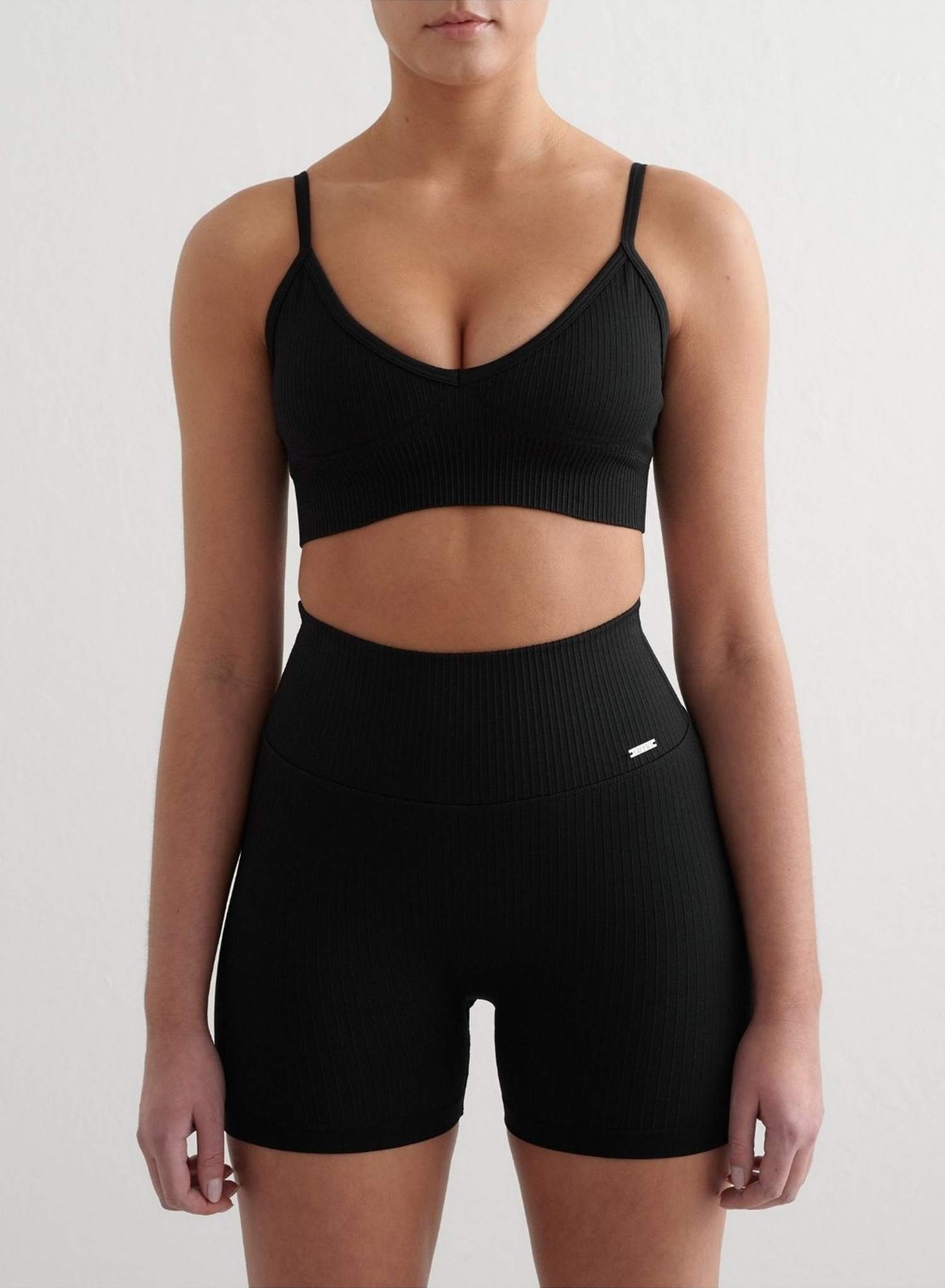 Black Ribbed Seamless Deep Cut Bra