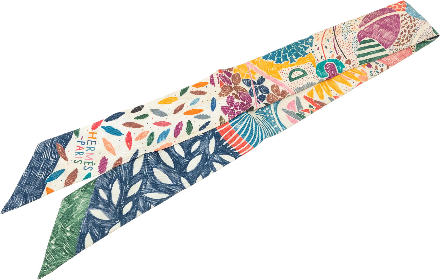 Hermès Chacun Fait Son Nid Silk Twilly Scarf, från Luxclusif, i färgen blå.