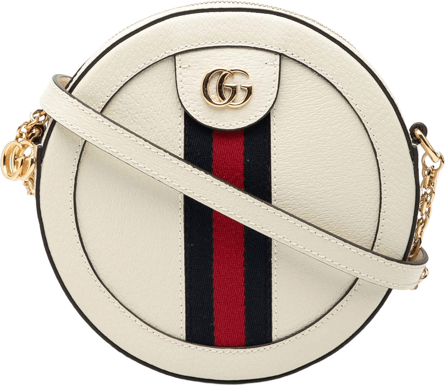 Gucci Mini Leather Ophidia Round Crossbody, från Luxclusif, i färgen white.