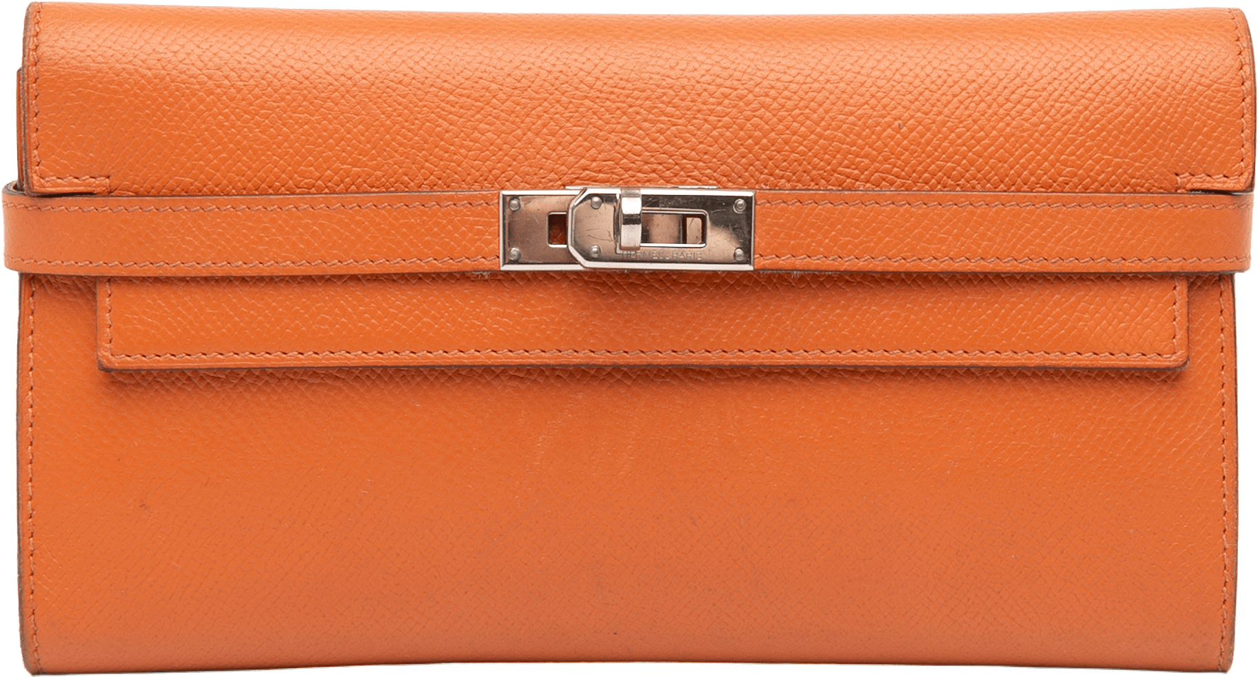 Hermès Epsom Kelly Longue Wallet, från Luxclusif, i färgen orange.