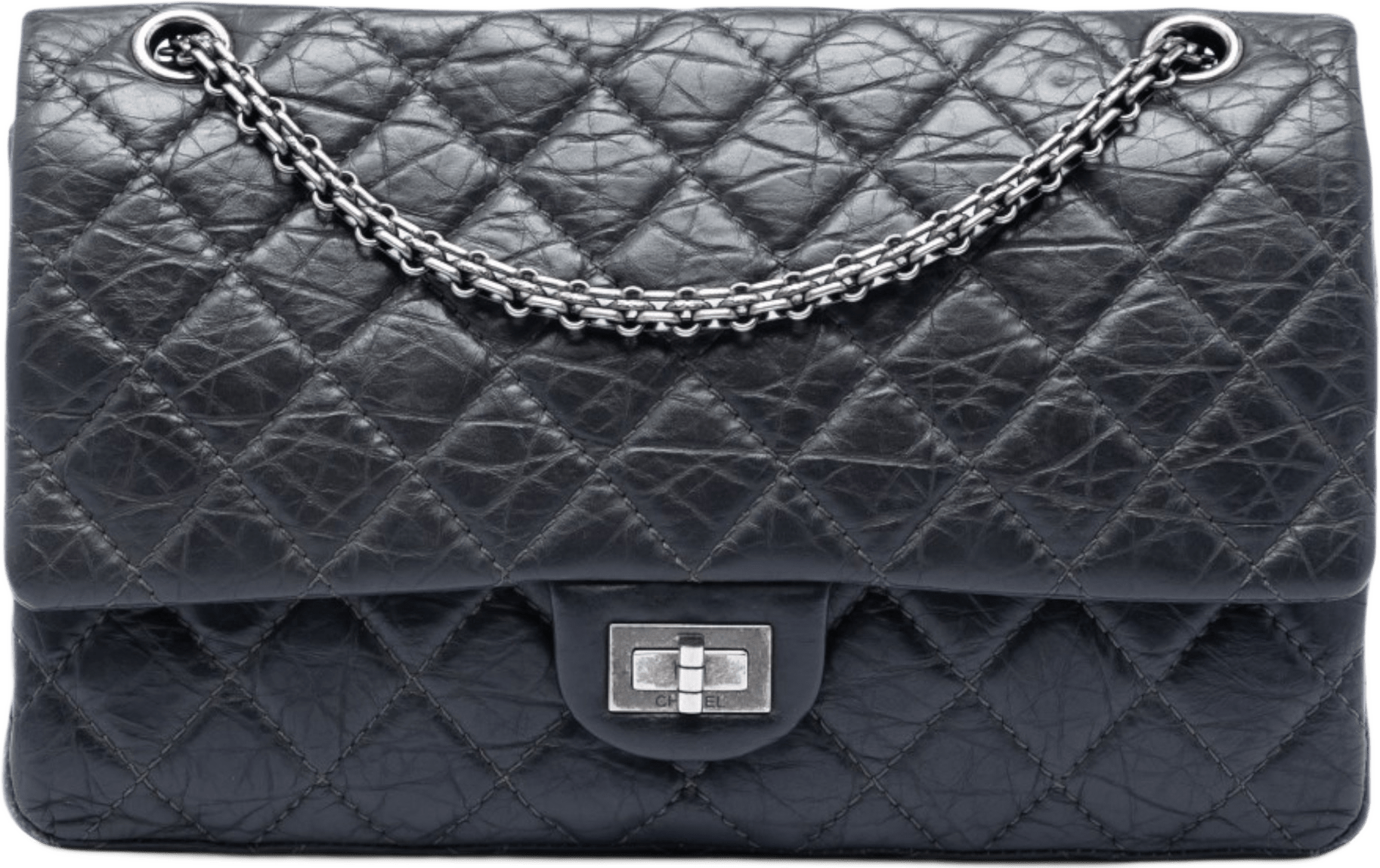 Chanel Quilted Aged Calfskin Reissue 2.55 Double Flap 226, från Luxclusif, i färgen dark gray.