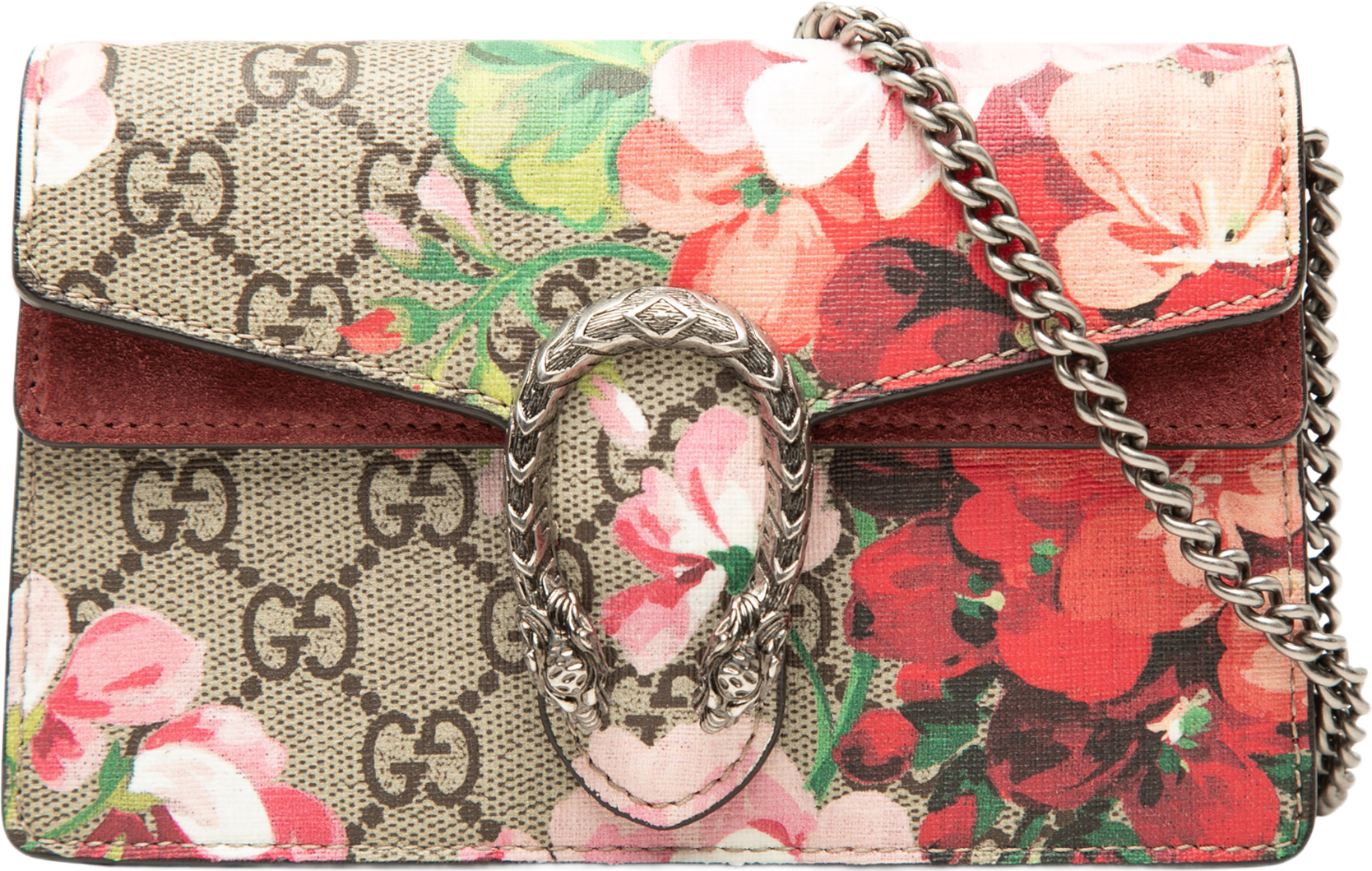 Gucci Mini Gg Supreme Blooms Dionysus Crossbody, från Luxclusif, i färgen beige.