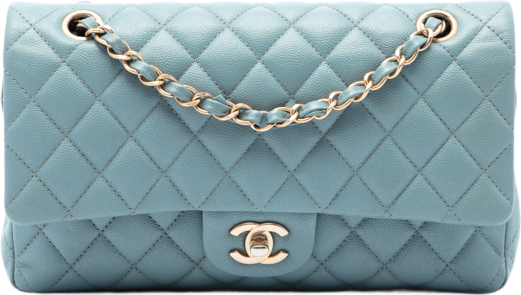 Chanel Medium Classic Iridescent Caviar Double Flap, från Luxclusif, i färgen blå.