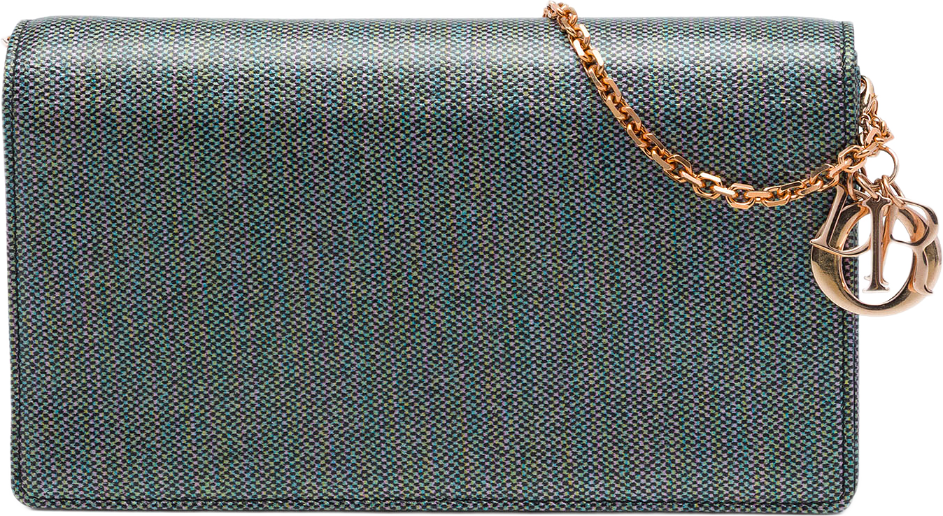 Dior Coated Canvas Houndstooth Wallet On Chain, från Luxclusif, i färgen grå.