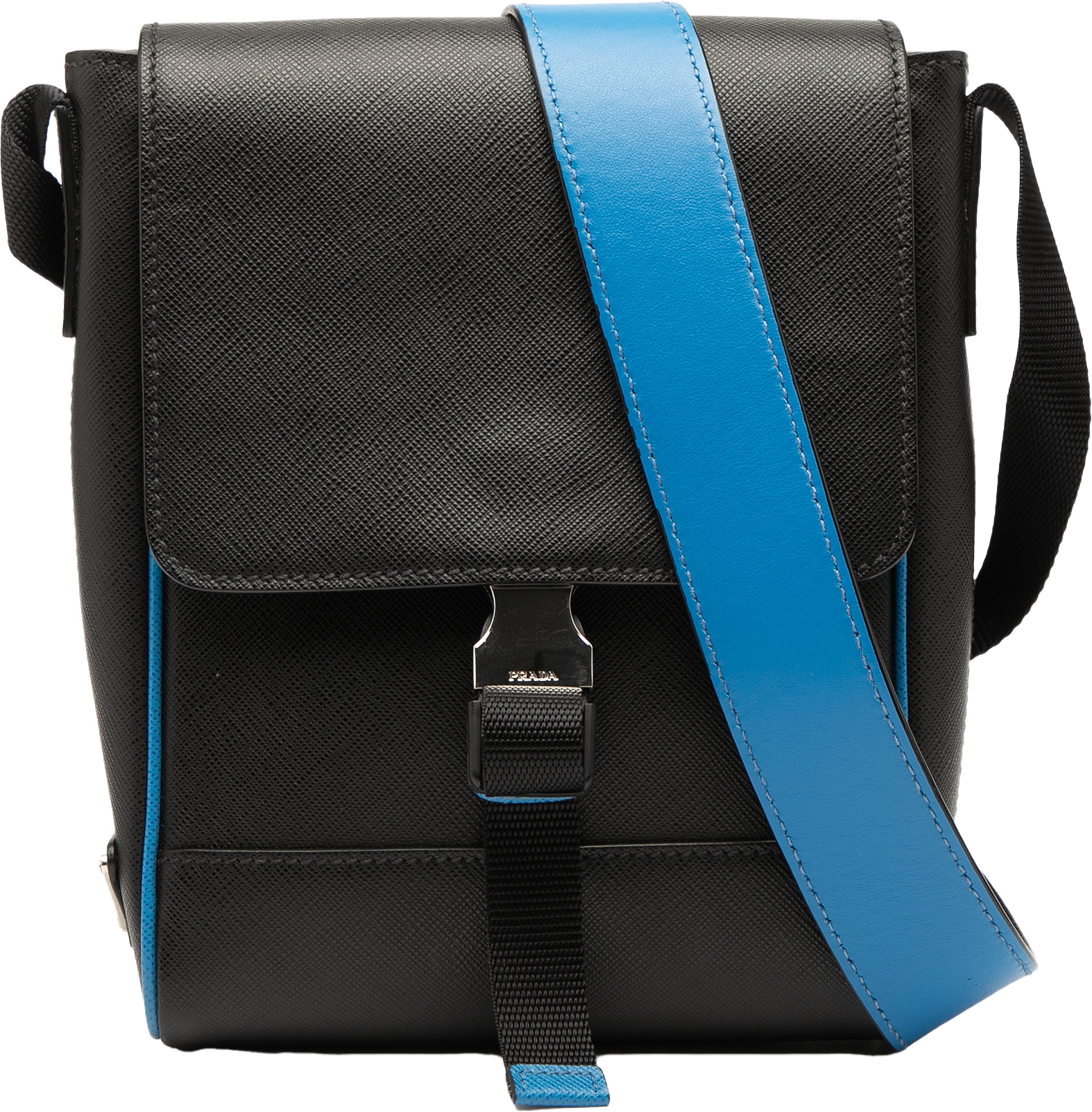 Prada Saffiano Buckle Messenger Bag, från Luxclusif, i färgen black.