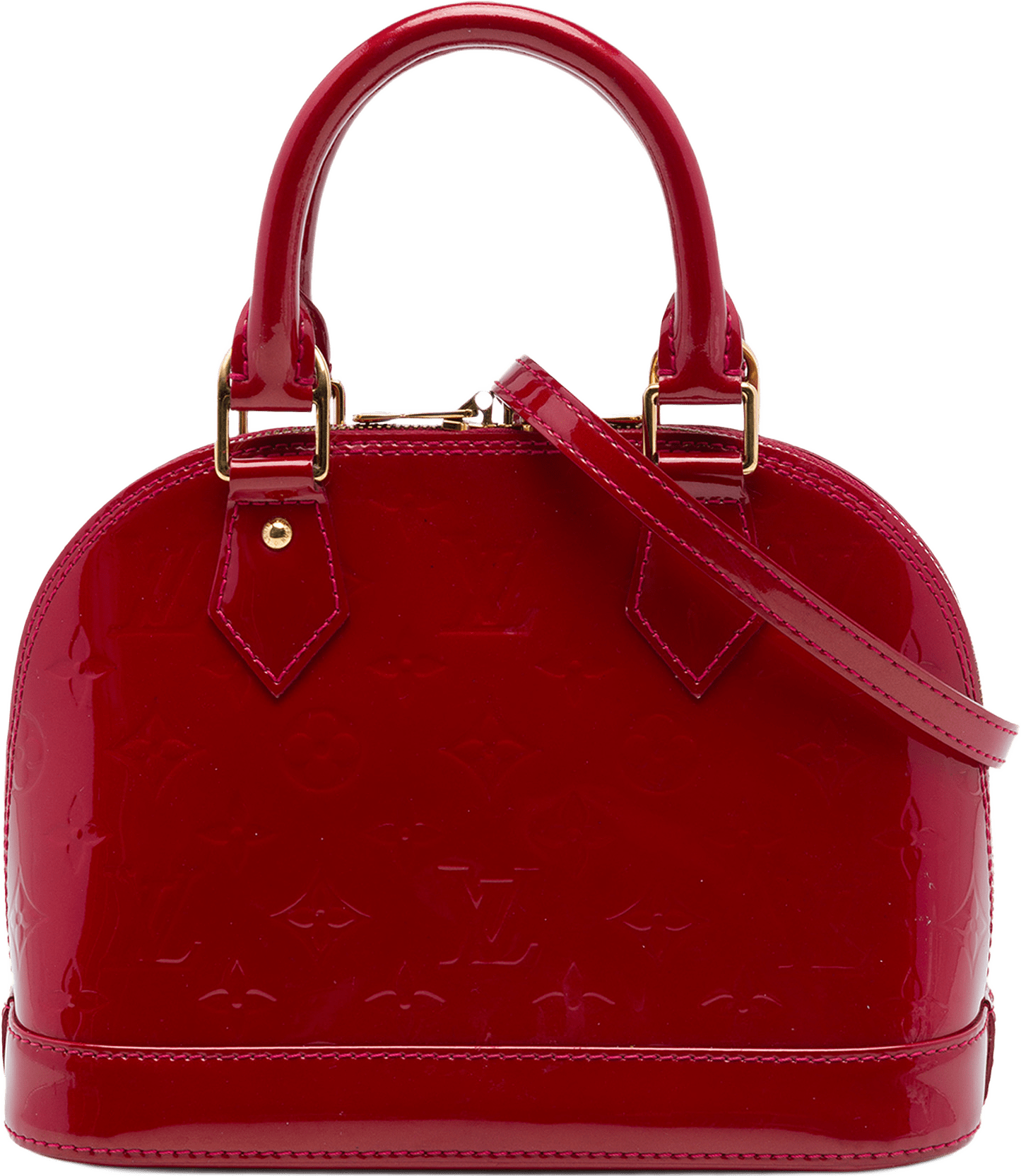 Louis Vuitton Monogram Vernis Alma Bb, från Luxclusif, i färgen röd.
