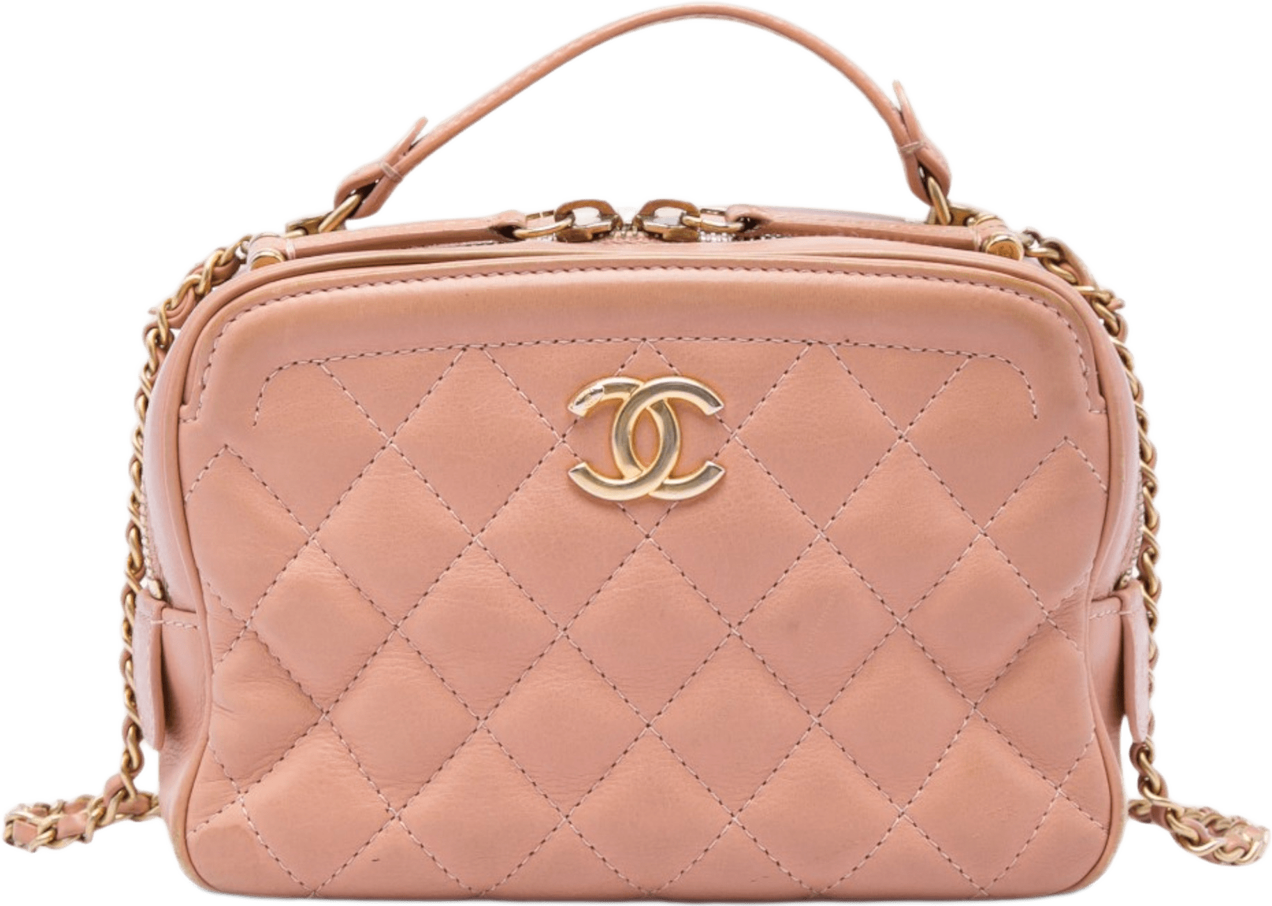 Chanel Small Cc Quilted Calfskin Top Handle Vanity Case With Chain, från Luxclusif, i färgen rosa.