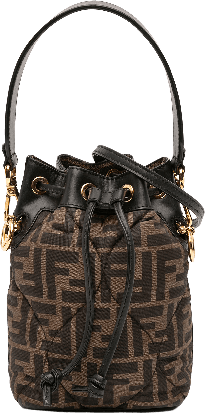 Fendi Mini Quilted Silk Ff 1974 Mon Tresor Bucket Bag, från Luxclusif, i färgen brown.