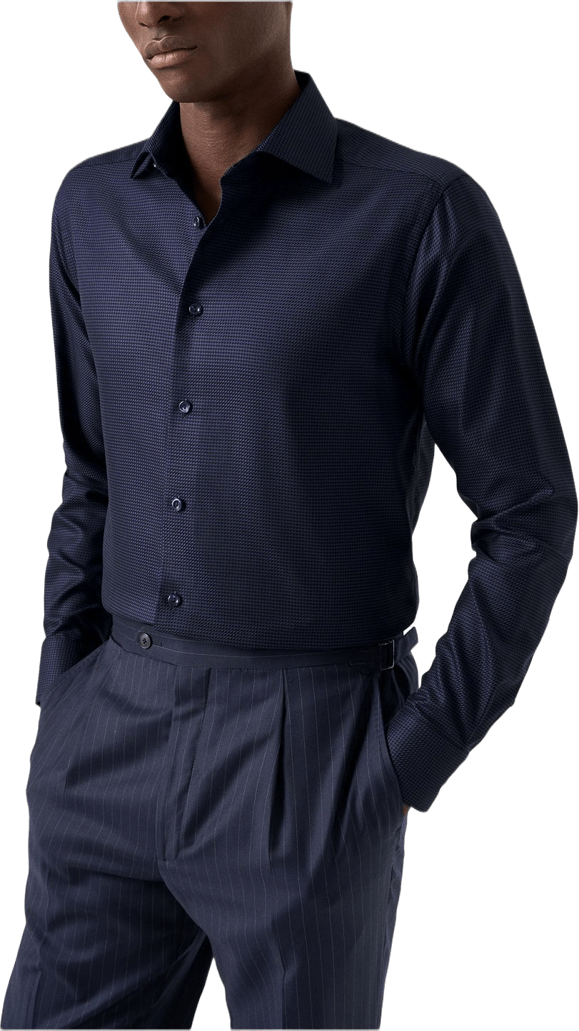 King Twill-skjorta Med Hundtandsmönster Contemporary Fit, från Eton, i färgen navy blue.