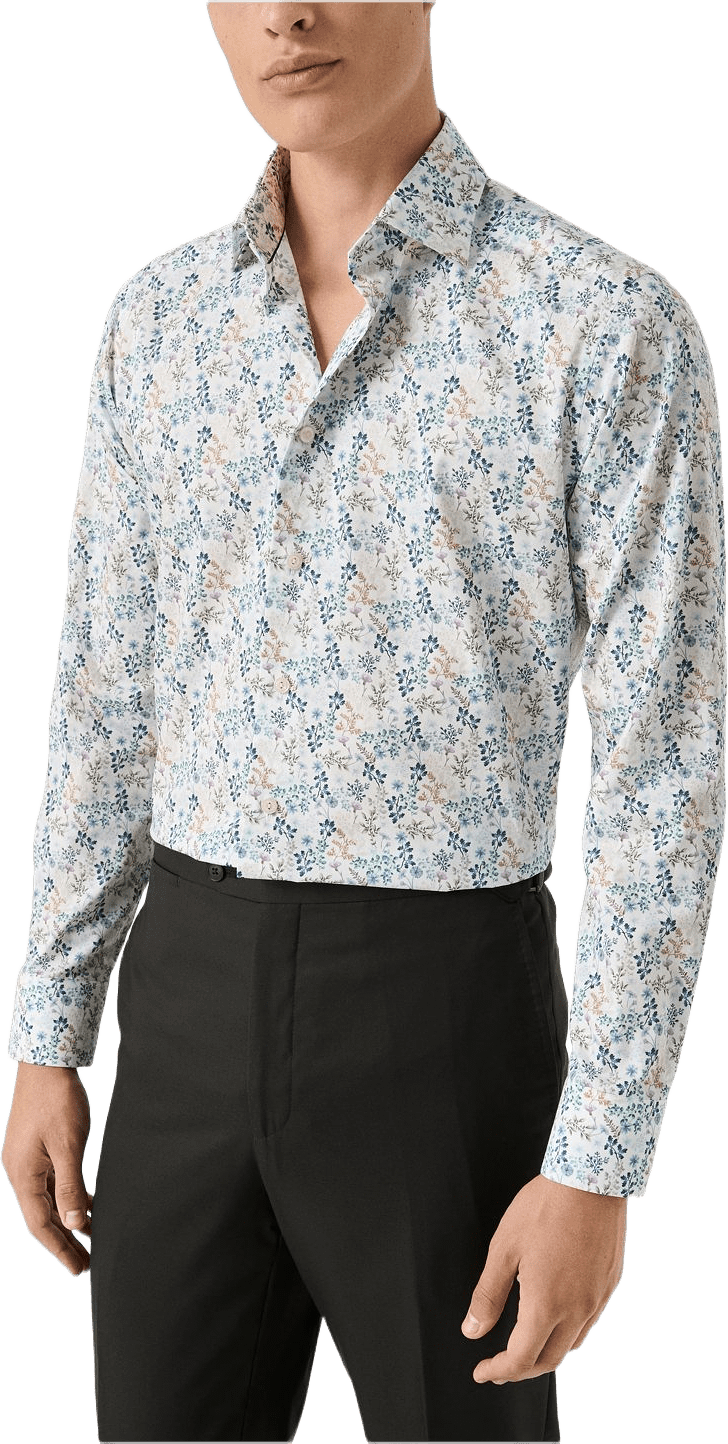 Blommig Signature Twill-skjorta Contemporary Fit, från Eton, i färgen mid blue.
