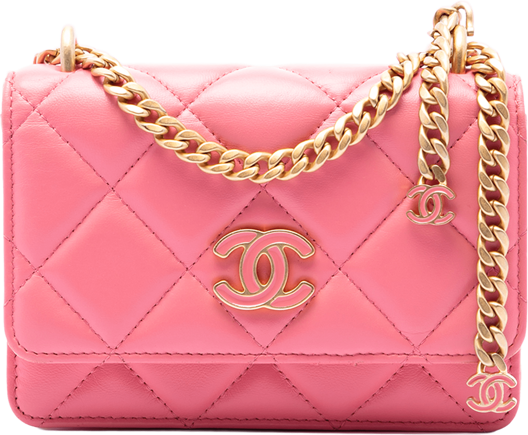 Chanel Mini Quilted Lambskin Pending Cc Wallet On Chain, från Luxclusif, i färgen rosa.