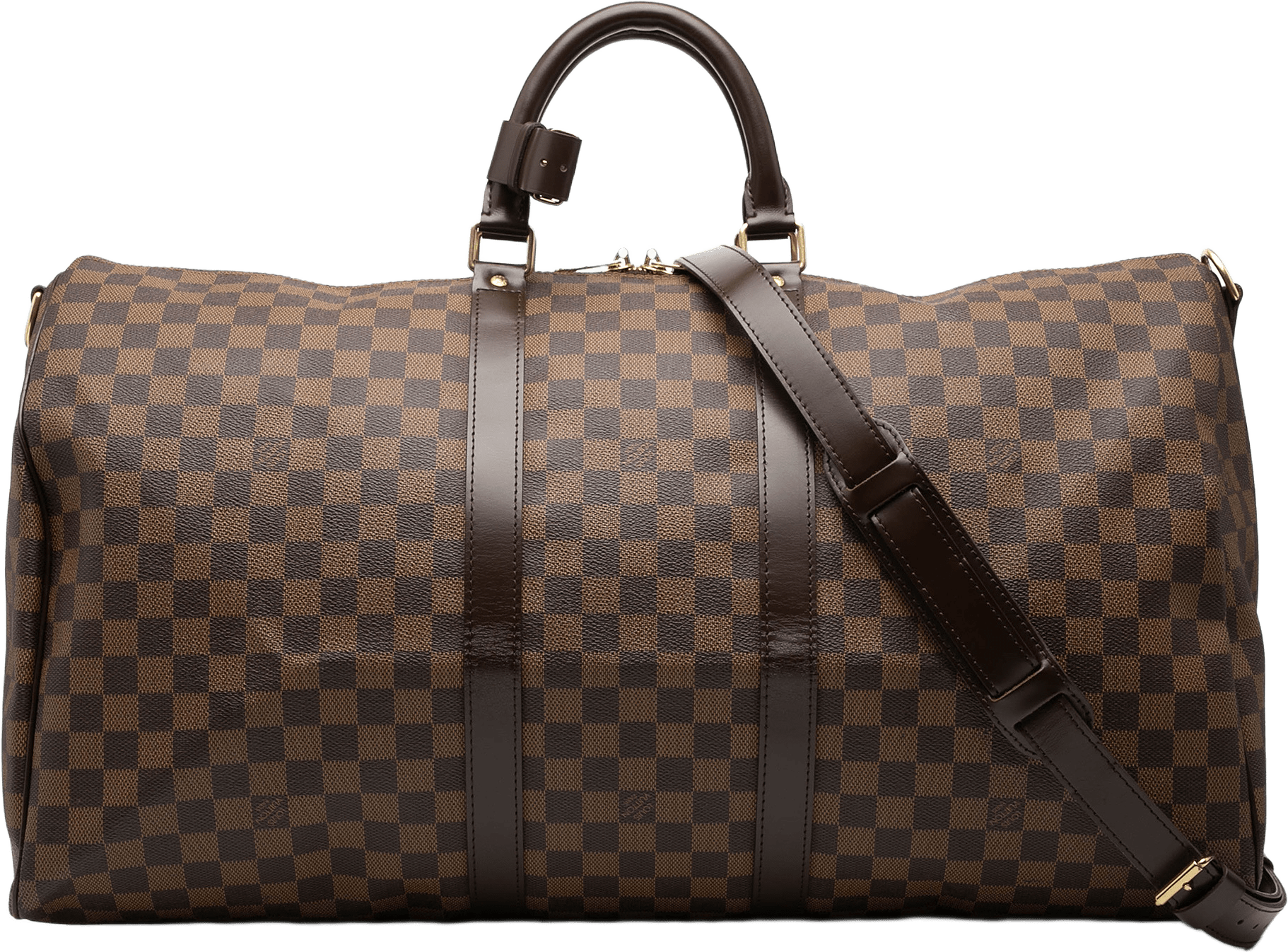Louis Vuitton Damier Ebene Keepall Bandouliere 55, från Luxclusif, i färgen brown.