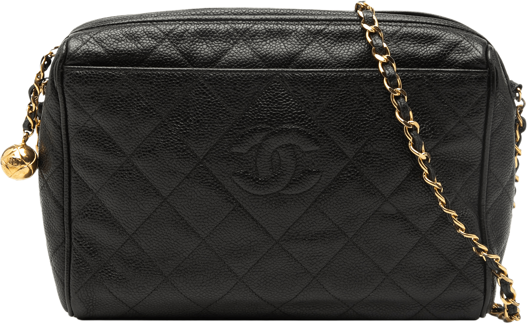 Chanel Cc Quilted Caviar Chain Camera Bag, från Luxclusif, i färgen black.