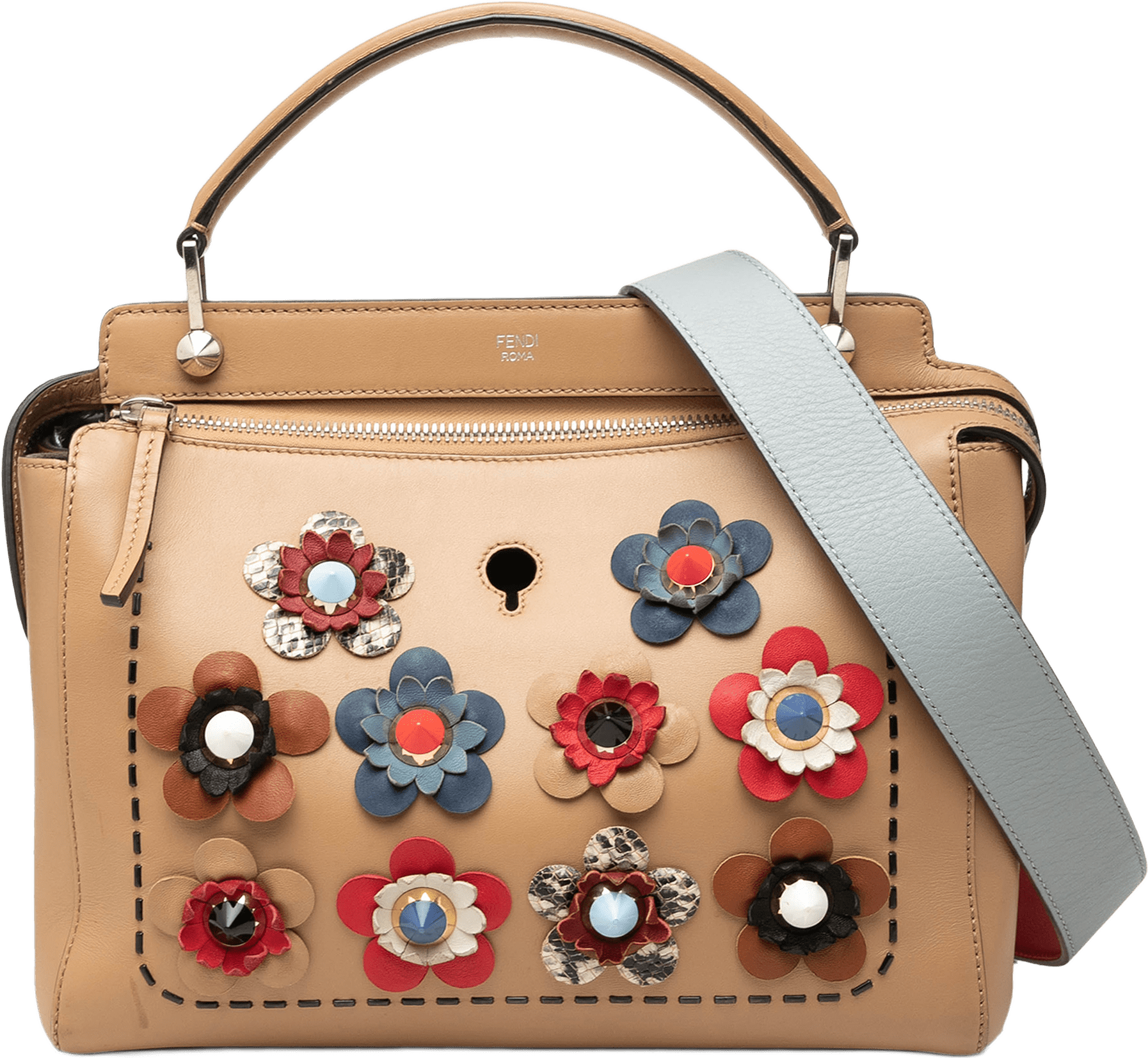 Fendi Medium Leather Flowerland Dotcom Satchel, från Luxclusif, i färgen brun.