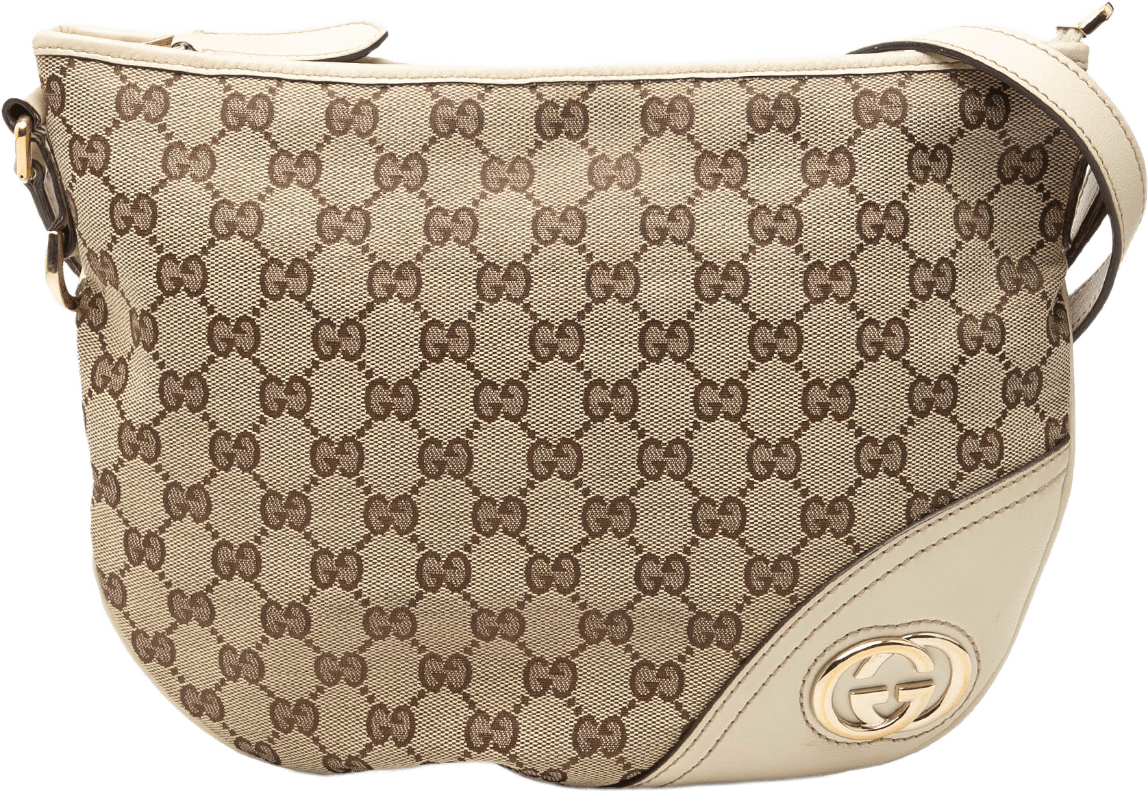 Gucci Medium Gg Canvas New Britt Half Moon Crossbody, från Luxclusif, i färgen beige.