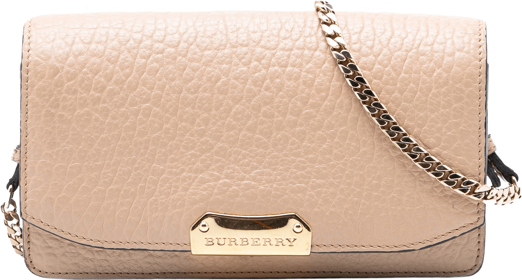 Burberry Textured Leather Madison Wallet On Chain, från Luxclusif, i färgen beige.