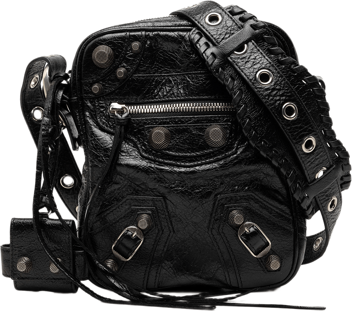 Balenciaga Lambskin Motocross Le Cagole Messenger Bag, från Luxclusif, i färgen svart.