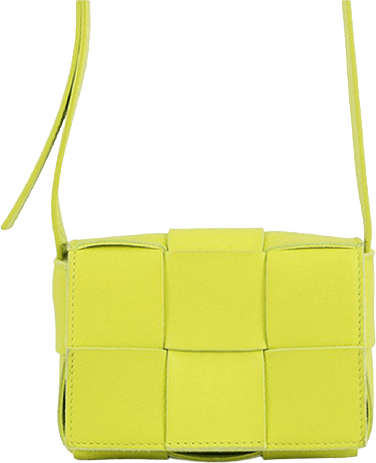Bottega Veneta Extra Mini Nappa Maxi Intrecciato Cassette Crossbody, från Luxclusif, i färgen neon yellow.