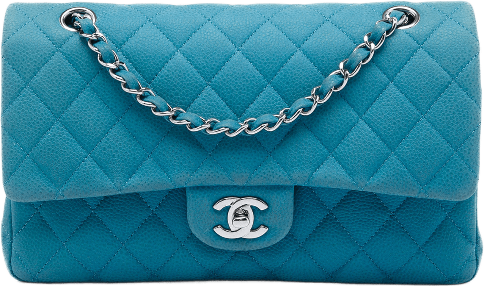 Chanel Medium Classic Caviar Double Flap, från Luxclusif, i färgen blå.