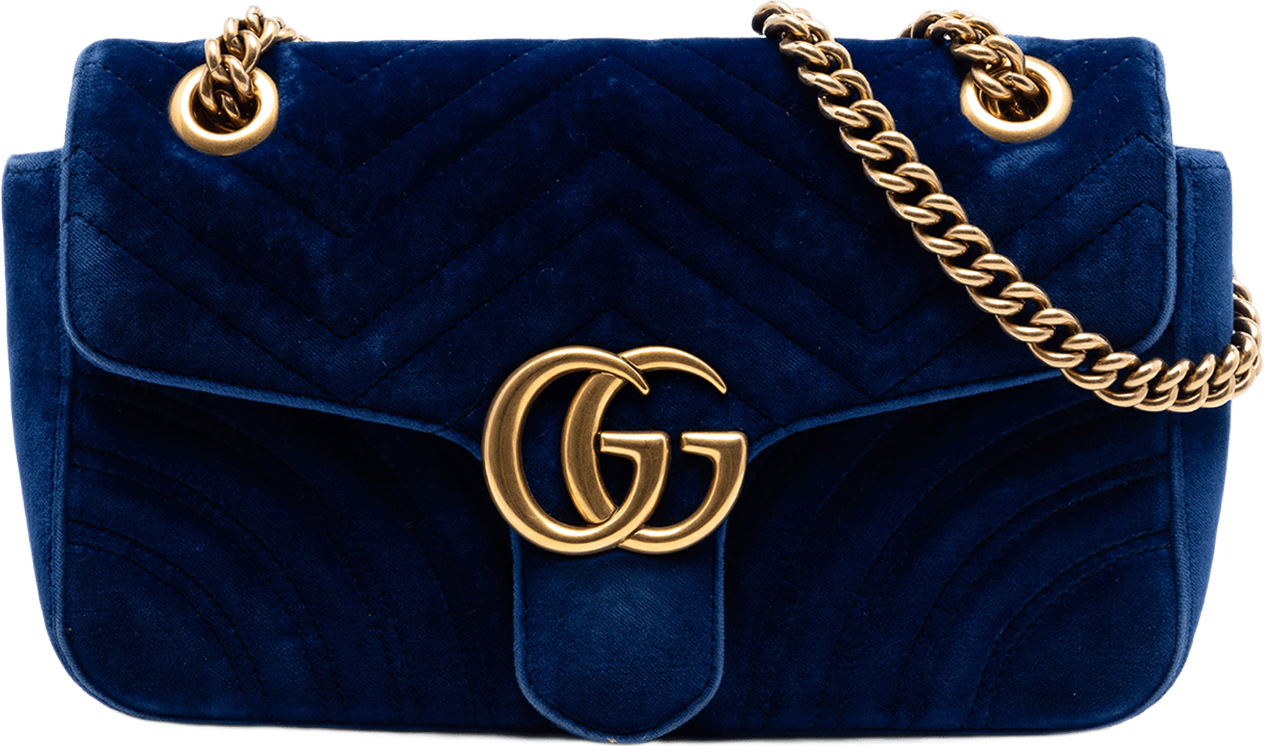 Gucci Medium Gg Marmont Matelasse Velvet Shoulder Bag, från Luxclusif, i färgen dark blue.