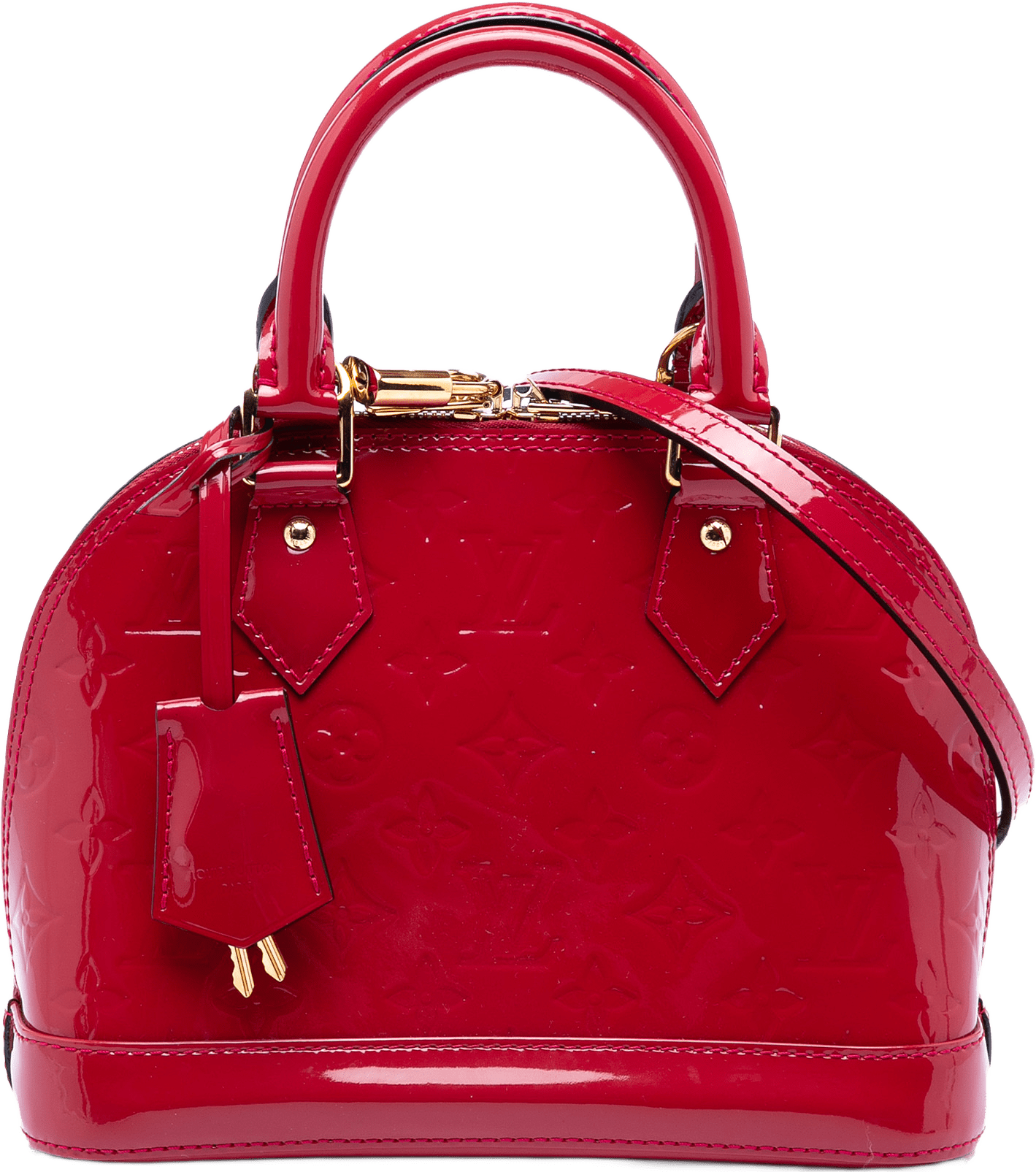 Louis Vuitton Monogram Vernis Alma Bb, från Luxclusif, i färgen dark pink.
