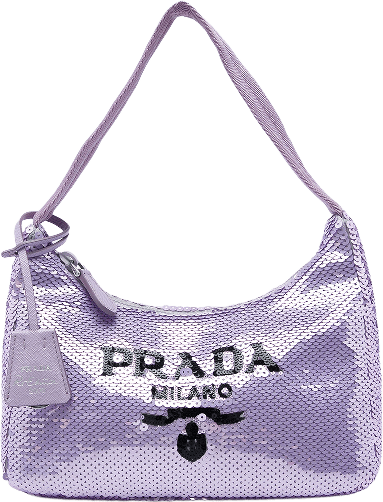 Prada Mini Re Nylon Paillettes Sequin Re Edition 2000 Shoulder Bag, från Luxclusif, i färgen purpur.