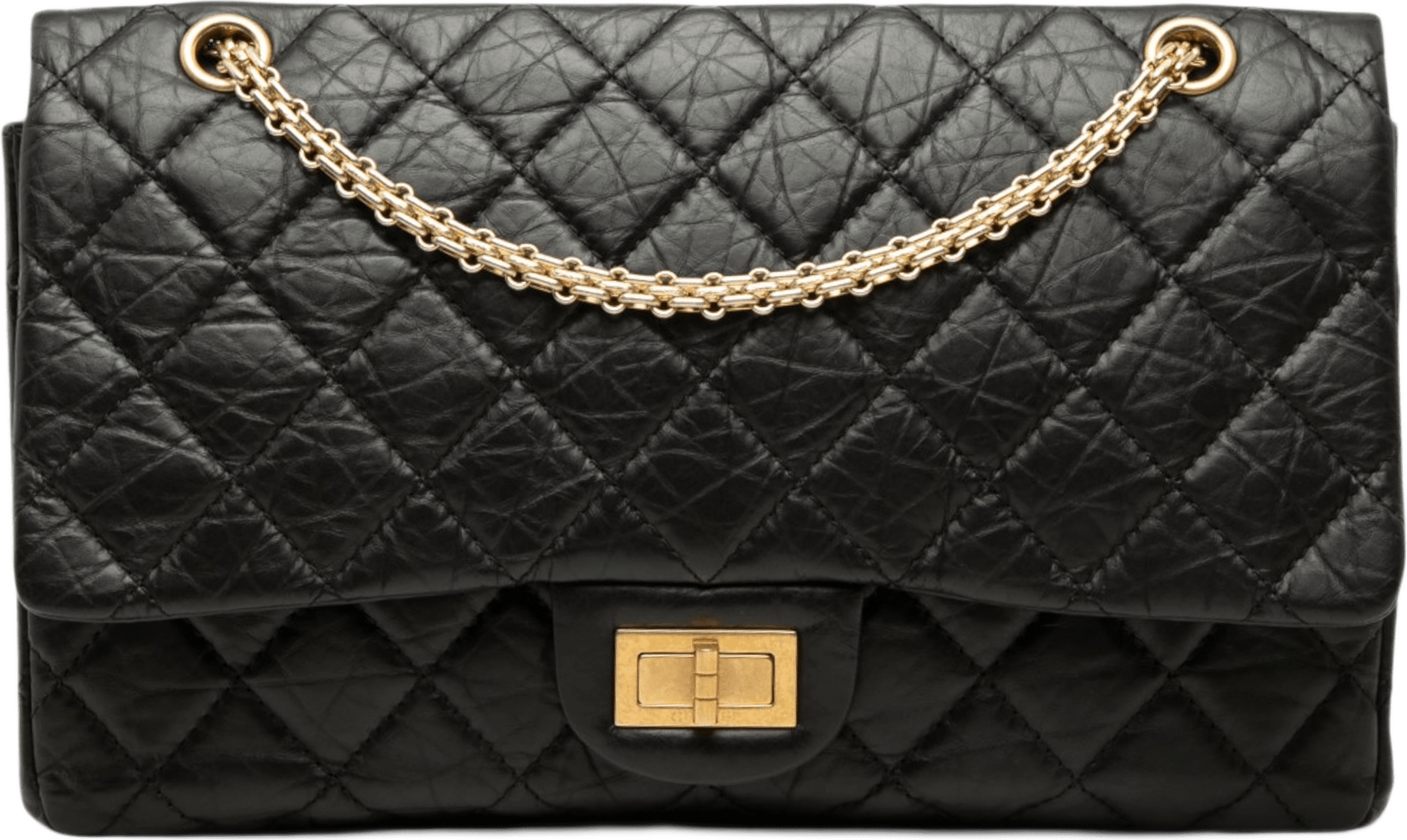 Chanel Quilted Aged Calfskin Reissue 2.55 Double Flap 227, från Luxclusif, i färgen svart.