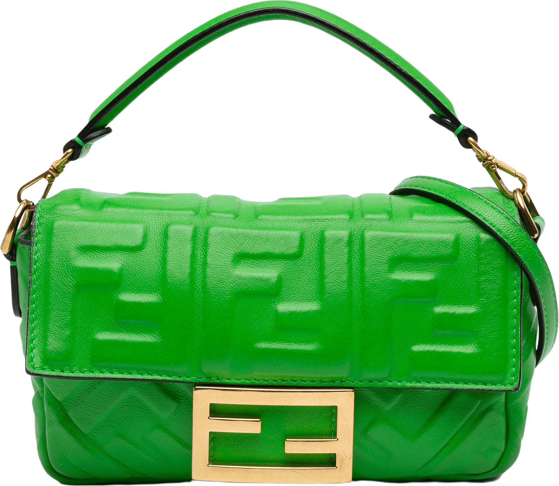 Fendi Mini Zucca Embossed Leather Baguette Satchel, från Luxclusif, i färgen lime.