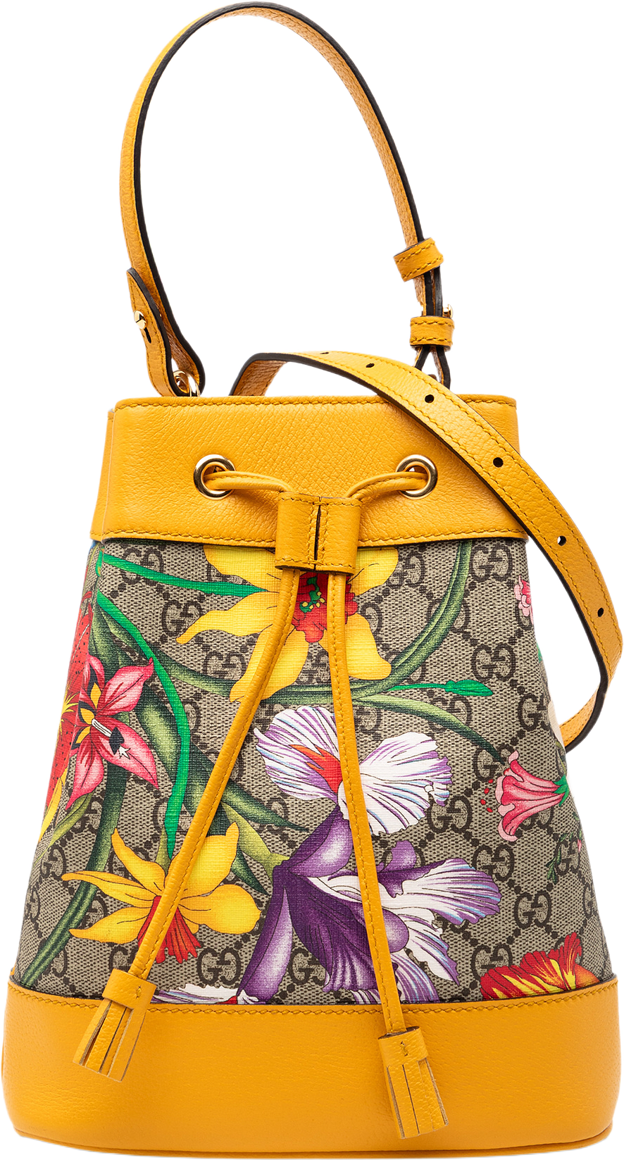 Gucci Small Gg Supreme Flora Ophidia Bucket Bag, från Luxclusif, i färgen beige.