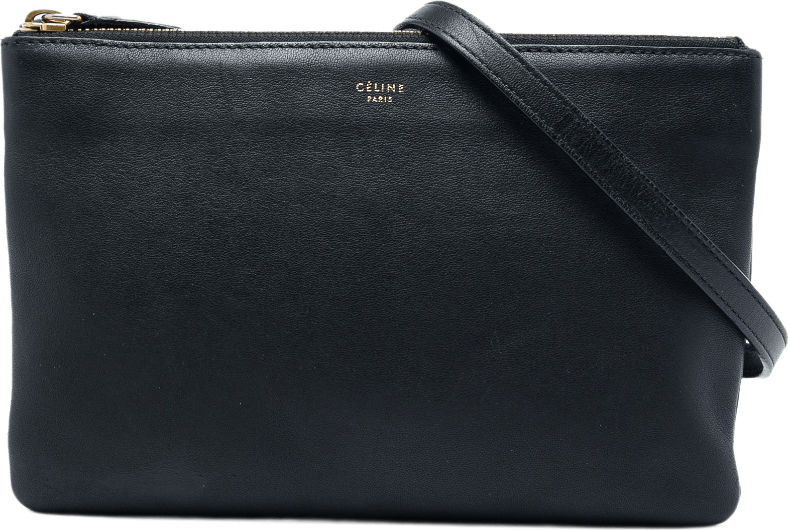 Celine Small Lambskin Trio Crossbody, från Luxclusif, i färgen svart.