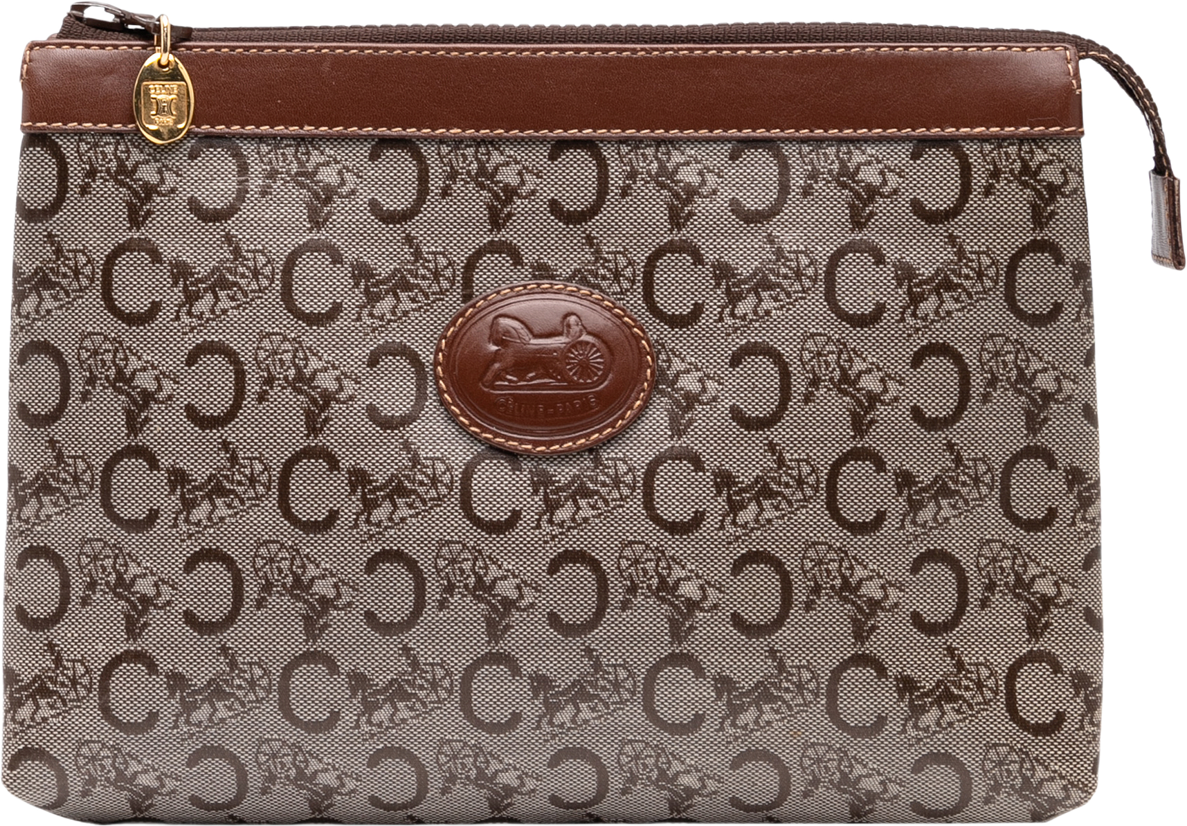 Celine C Carriage Coated Canvas Clutch, från Luxclusif, i färgen light brown.