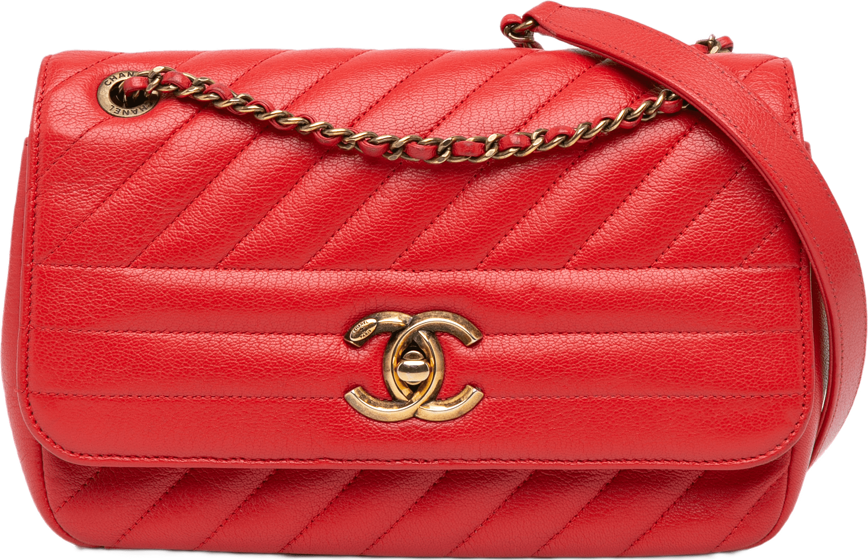 Chanel Small Diagonal Quilted Goatskin Flap, från Luxclusif, i färgen red.