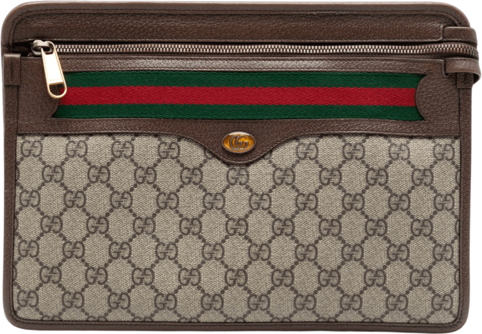 Gucci Gg Supreme Web Ophidia Clutch, från Luxclusif, i färgen brown.